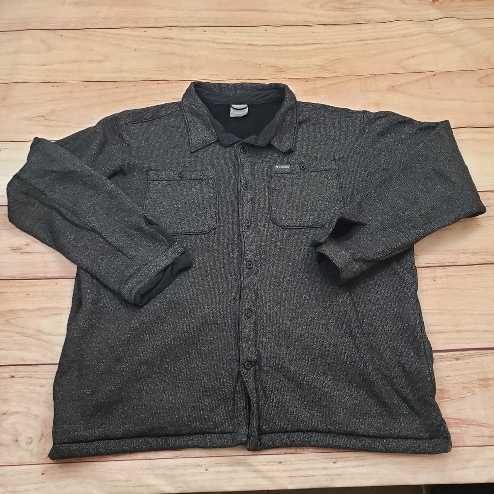 Columbia Shirt Jacket Mens XL Charcoal Gray Fleece Lined Shacket Outdoor Adult